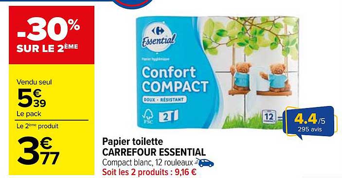 Papier toilette CARREFOUR ESSENTIAL