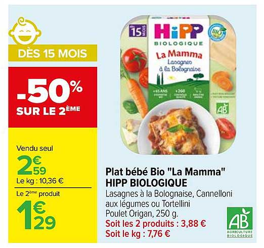 Plat bébé Bio "La Mamma" HIPP BIOLOGIQUE