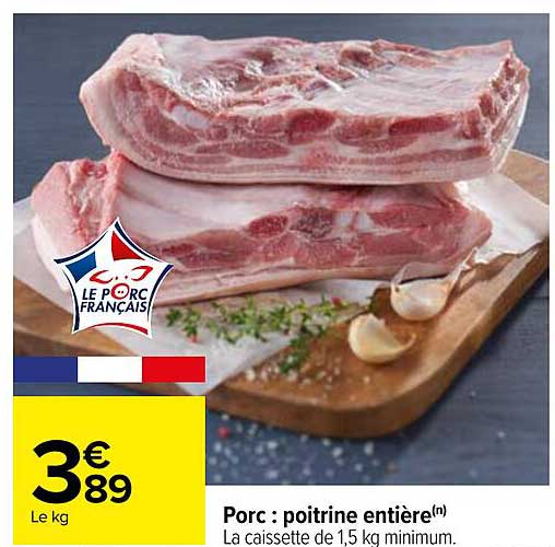 Porc : poitrine entière