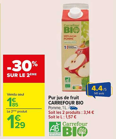 Pur jus de fruit CARREFOUR BIO