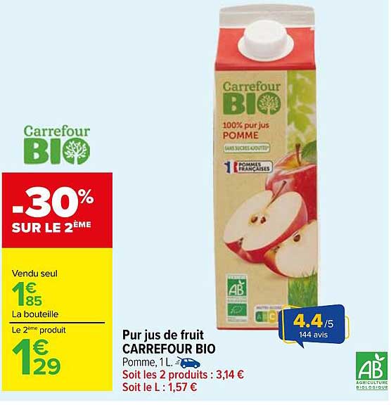 Pur jus de fruit CARREFOUR BIO