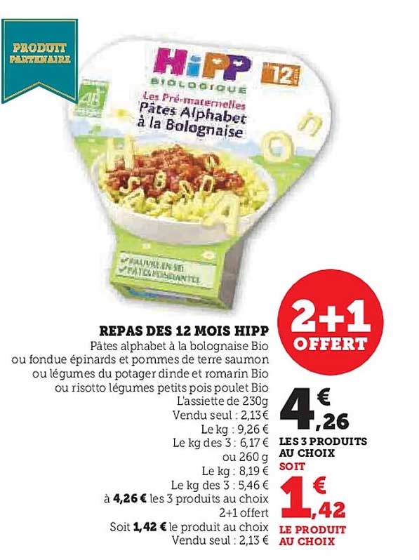 REPAS DES 12 MOIS HIPP Pâtes alphabet à la bolognaise Bio