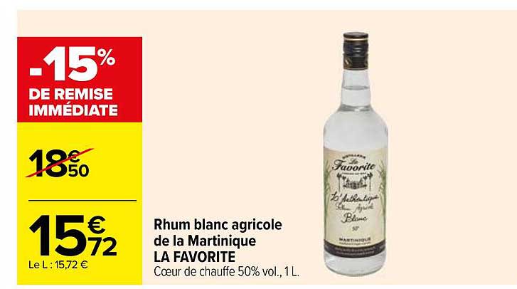 Rhum blanc agricole de la Martinique LA FAVORITE