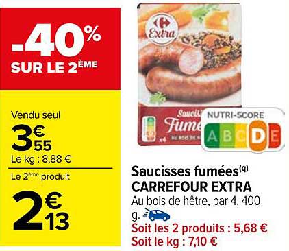 Saucisses fumées Carrefour Extra