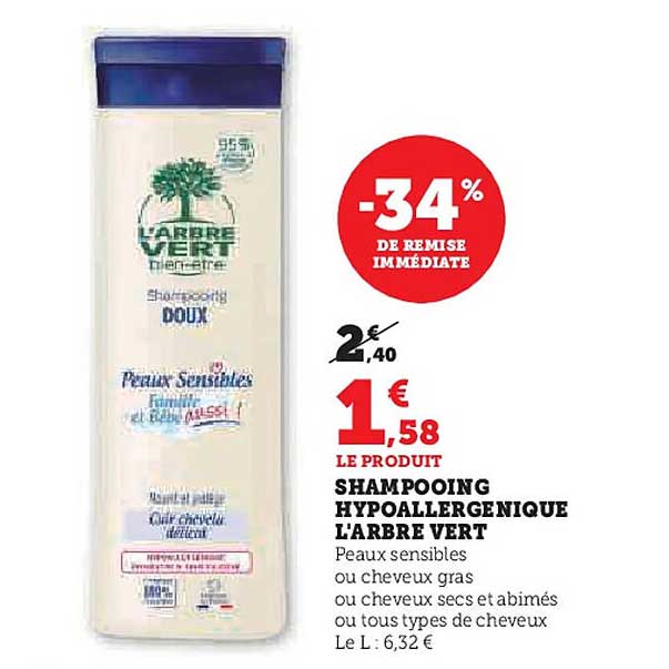 SHAMPOOING HYPOALLERGENIQUE L'ARBRE VERT