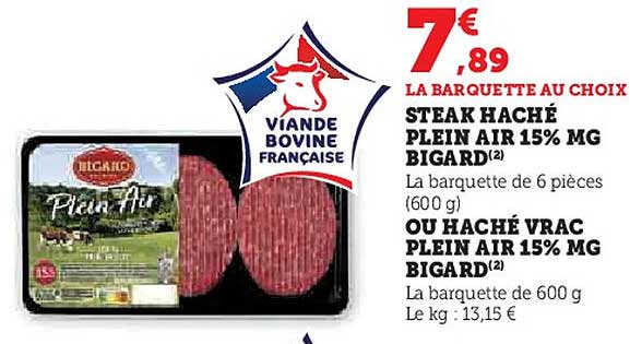 STEAK HACHÉ PLEIN AIR 15% MG BIGARD