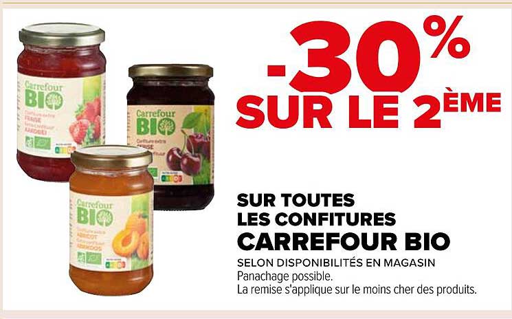 SUR TOUTES LES CONFITURES CARREFOUR BIO