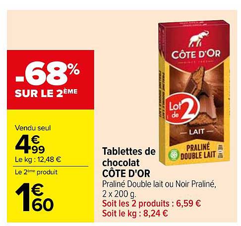 Tablettes de chocolat CÔTE D'OR