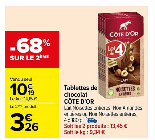 Tablettes de chocolat CÔTE D'OR