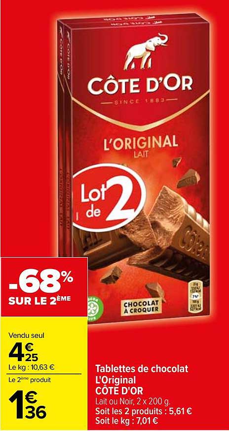 Tablettes de chocolat L'Original CÔTE D'OR