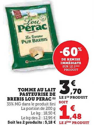 TOMME AU LAIT PASTEURISE DE BREBIS LOU PERAC