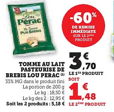 TOMME AU LAIT PASTEURISE DE BREBIS LOU PERAC