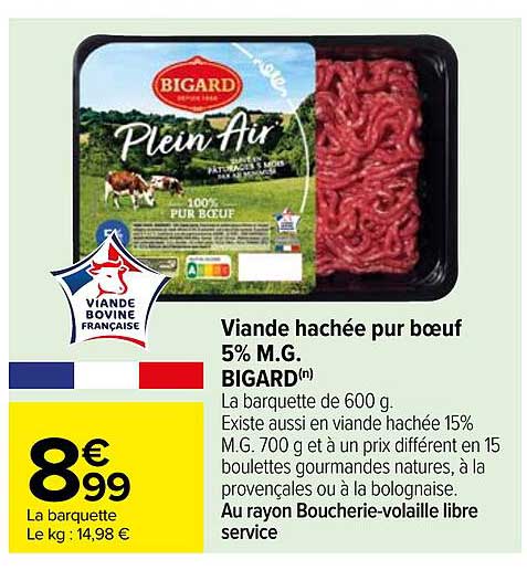 Viande hachée pur bœuf 5% M.G. BIGARD