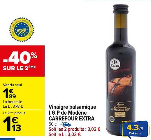 Vinaigre balsamique I.G.P de Modène CARREFOUR EXTRA