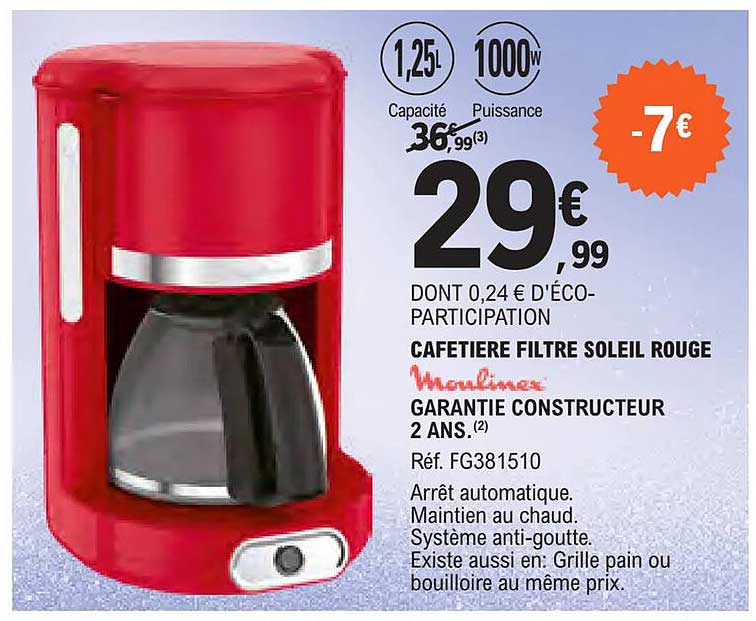 CAFETIERE FILTRE SOLEIL ROUGE Moulinex