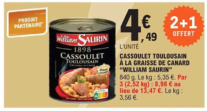 CASSOULET TOULOUSAIN À LA GRAISSE DE CANARD "WILLIAM SAURIN"