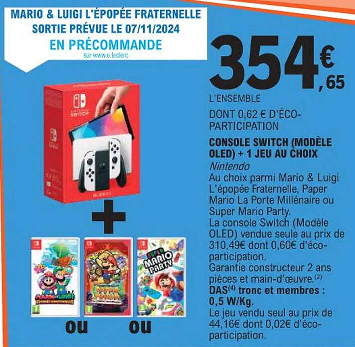 CONSOLE SWITCH (MODÈLE OLED) + 1 JEU AU CHOIX