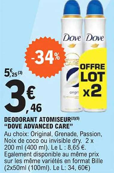 DEODORANT ATOMISEUR "DOVE ADVANCED CARE"