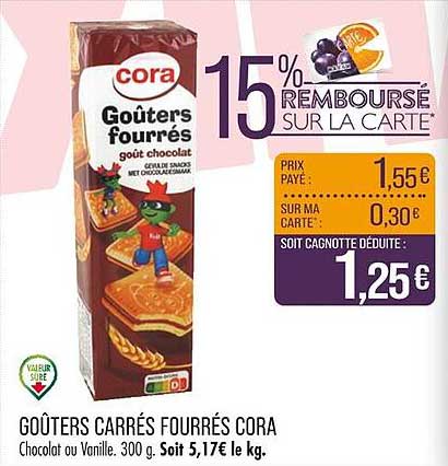 GOÛTERS CARRÉS FOURRÉS CORA