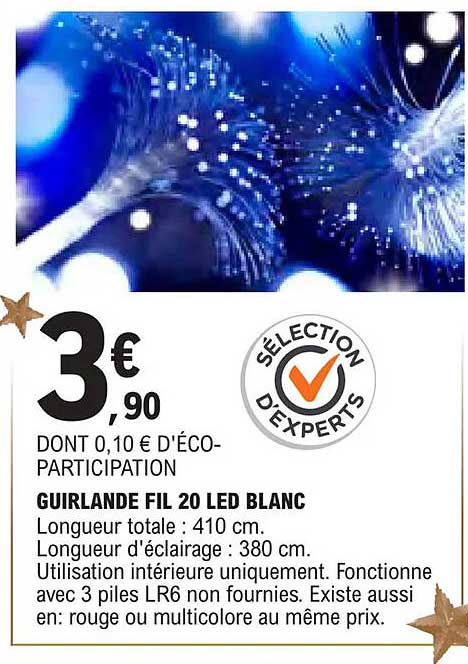 GUIRLANDE FIL 20 LED BLANC