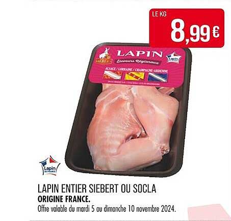 LAPIN ENTIER SIEBERT OU SOCLA ORIGINE FRANCE.