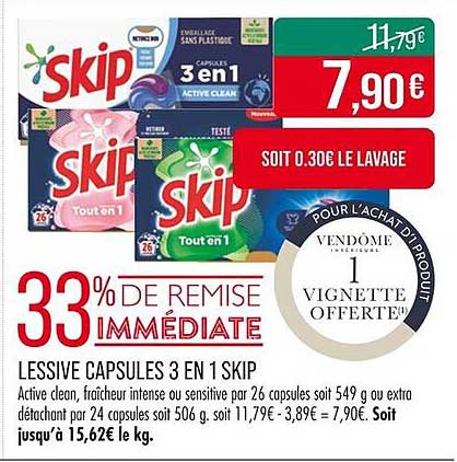 LESSIVE CAPSULES 3 EN 1 SKIP