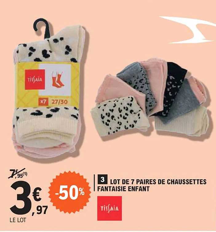 LOT DE 7 PAIRS DE CHAUSSETTES FANTAISIE ENFANT