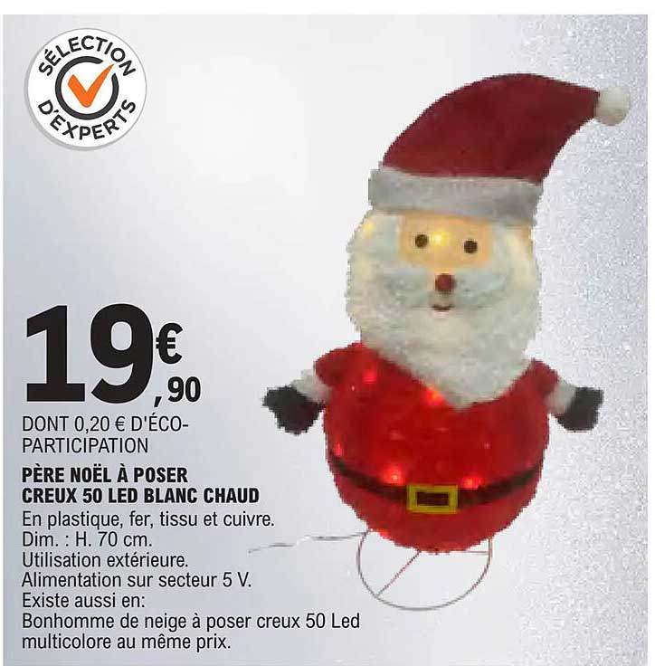 PÈRE NOËL À POSER CREUX 50 LED BLANC CHAUD