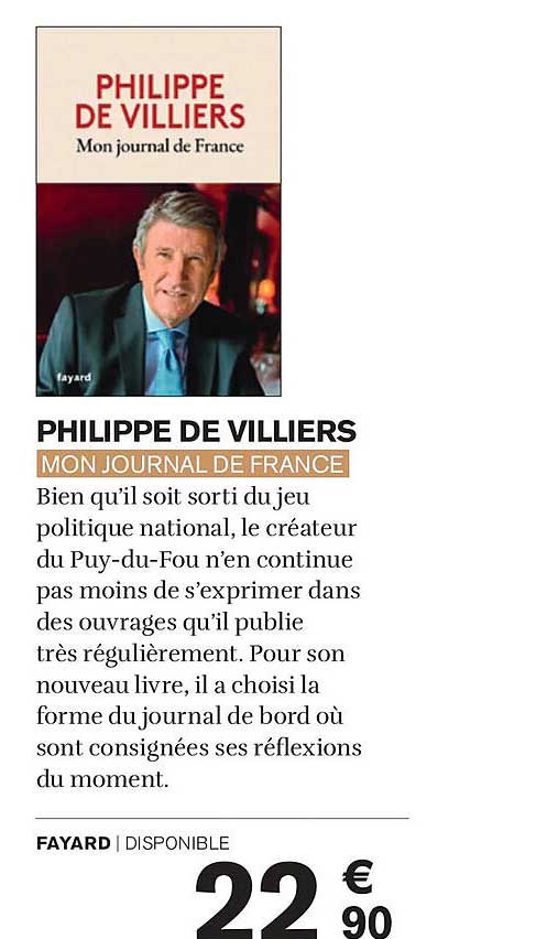 PHILIPPE DE VILLIERS MON JOURNAL DE FRANCE