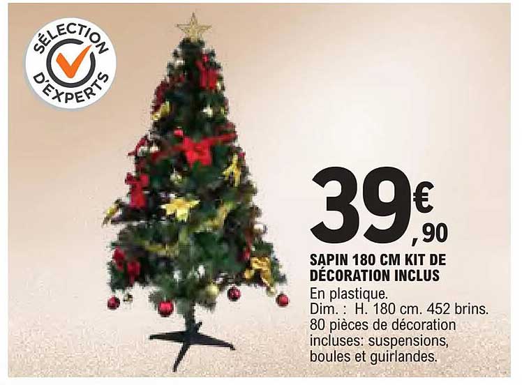 SAPIN 180 CM KIT DE DÉCORATION INCLUS