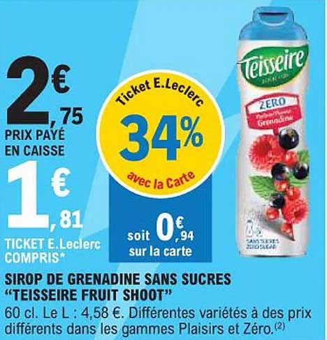 Sirop de grenadine sans sucres "Teisseire Fruit Shoot"