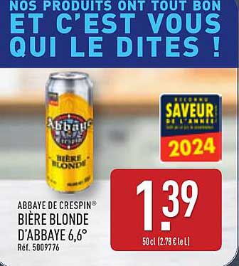 ABBAYE DE CRESPIN® BIÈRE BLONDE D'ABBEYE 6,6°