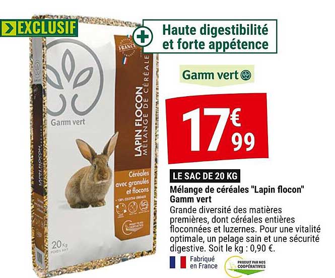 Lapin flocon Mélange de céréales Gamm vert