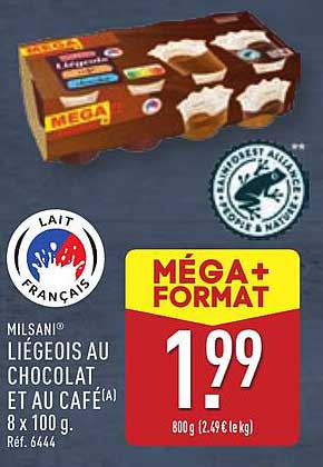 Milsani® Liégeois au chocolat et au café(A) 8 x 100 g.