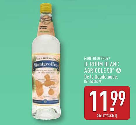 MONTGEOFFROY® IG RHUM BLANC AGRICOLE 50° De la Guadeloupe.