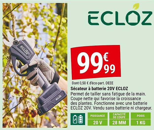 Sécateur à batterie 20V ECLOZ