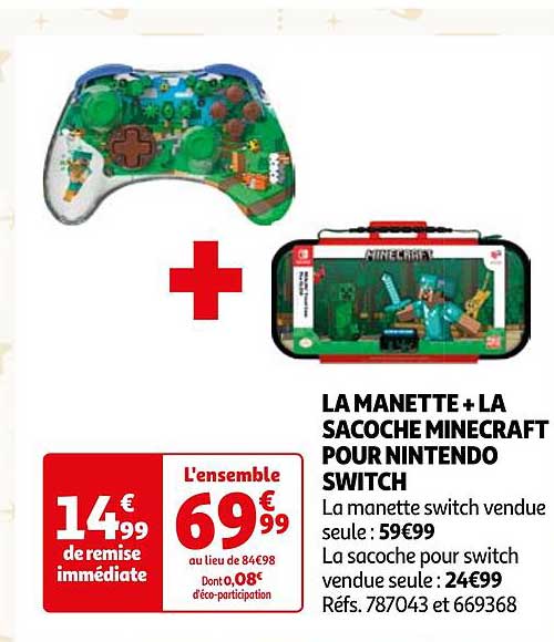 LA MANETTE + LA SACOCHE MINECRAFT POUR NINTENDO SWITCH