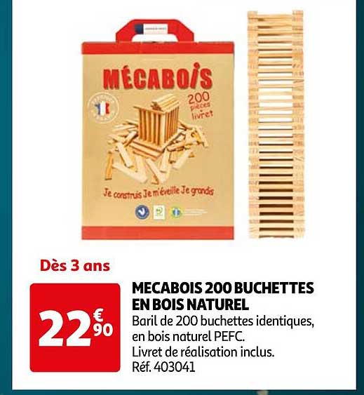 MECABOIS 200 BUCHETTES EN BOIS NATUREL