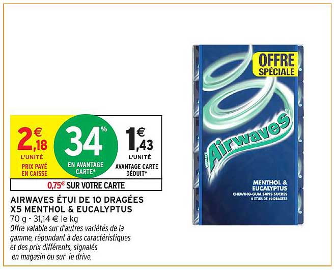 AIRWAVES ÉTUI DE 10 DRAGÉES X5 MENTHOL & EUCALYPTUS