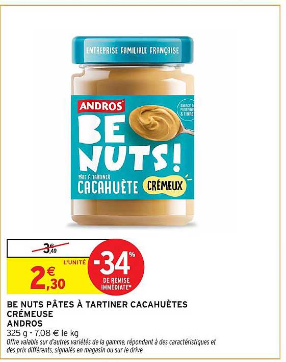 BE NUTS PÂTES À TARTINER CACAHUÈTES CRÉMEUSE ANDROS