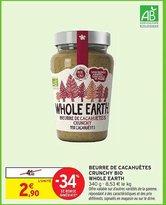 BEURRE DE CACAHUÈTES CRUNCHY BIO WHOLE EARTH