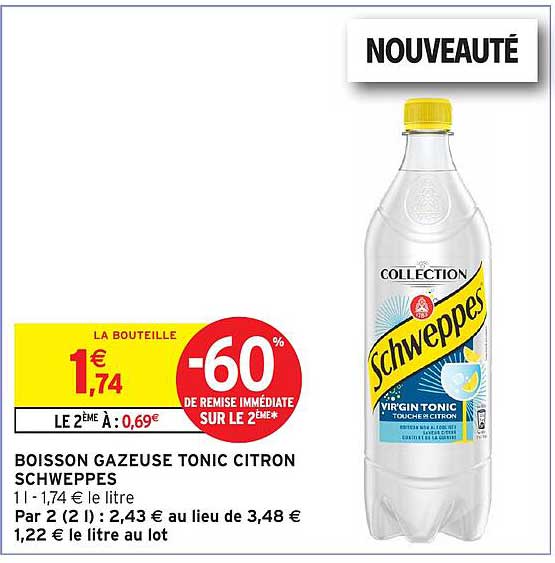 BOISSON GAZEUSE TONIC CITRON SCHWEPPES