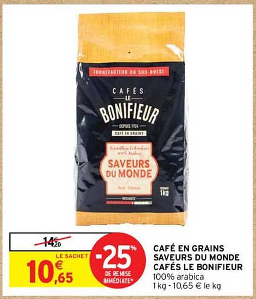 CAFÉ EN GRAINS SAVEURS DU MONDE CAFÉS LE BONIFIEUR