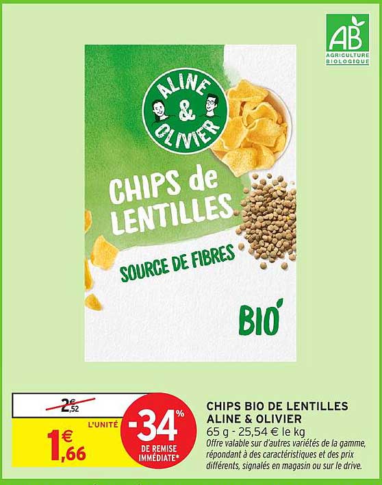 CHIPS BIO DE LENTILLES ALINE & OLIVIER