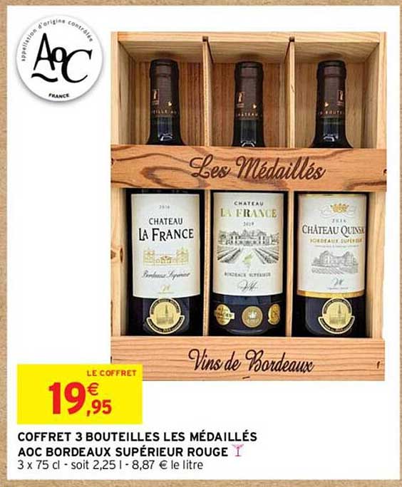 COFFRET 3 BOUTEILLES LES MÉDAILLÉS AOC BORDEAUX SUPÉRIEUR ROUGE