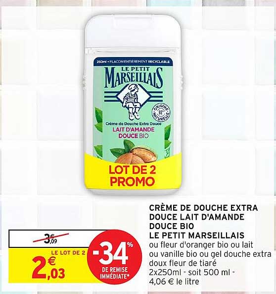 CRÈME DE DOUCHE EXTRA DOUCE LAIT D'AMANDE DOUCE BIO