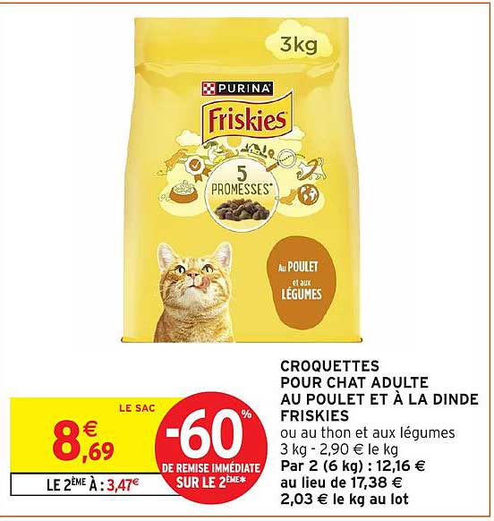 CROQUETTES POUR CHAT ADULTE AU POULET ET À LA DINDE FRISKIES