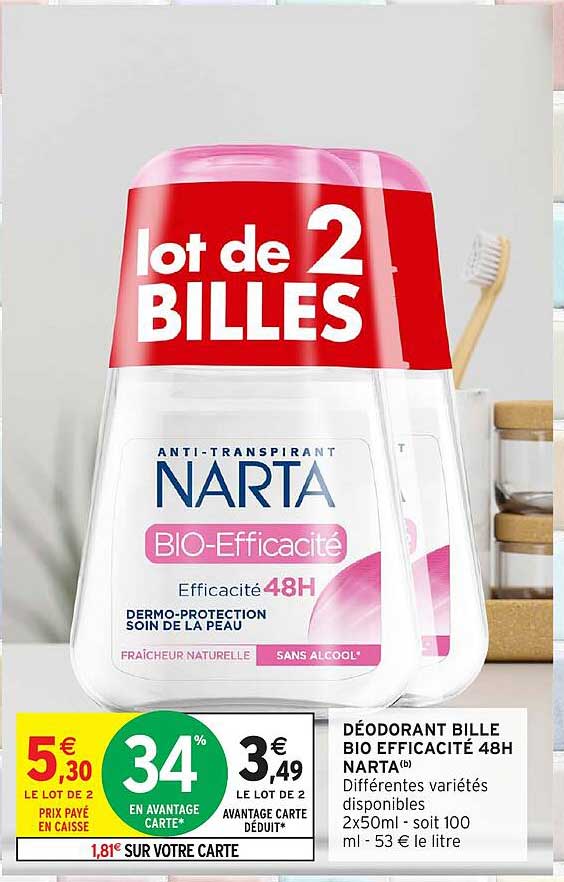 Déodorant bille BIO Efficacité 48H Narta