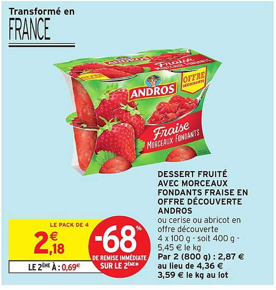 DESSERT FRUITÉ AVEC MORCEAUX FONDANTS FRAISE EN OFFRE DÉCOUVERTE ANDROS