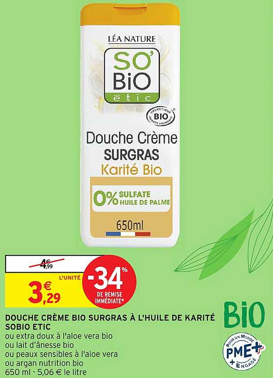 Douche Crème Bio Surgras à l'Huile de Karité SO'BIO ETIC